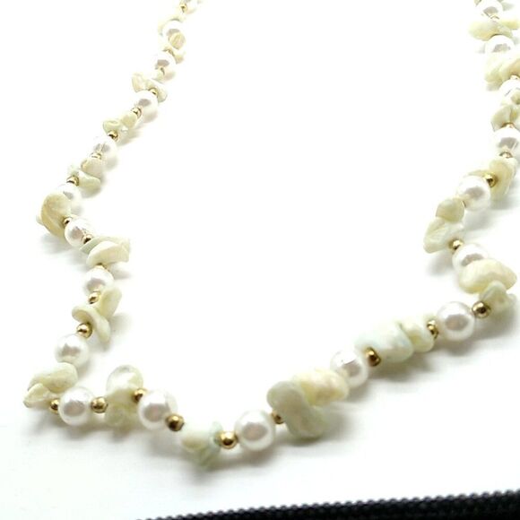 Baroque Freshwater Pearl Necklace Gold-tone Spacer Beads Long - Picture 5 of 9
